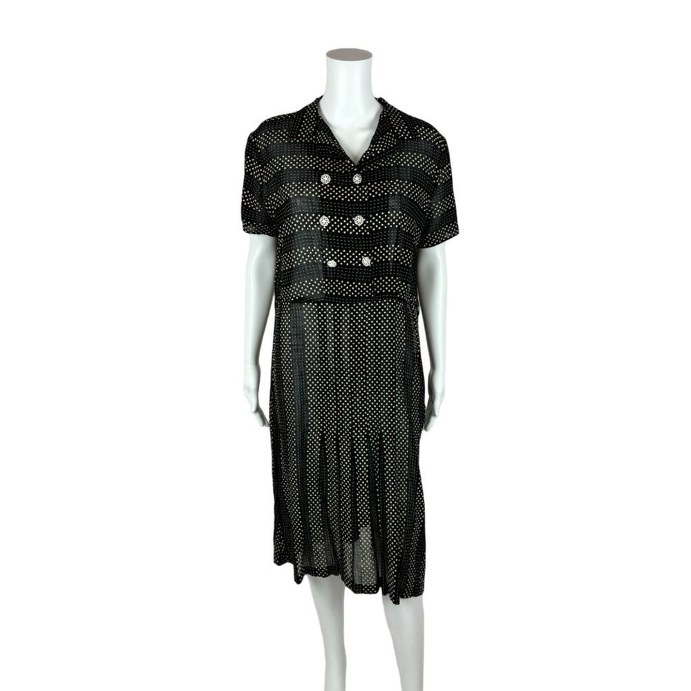 Vintage 40s Polka Dot Dress Women's 1X Sheer Black Dotted Sheath AS IS Volup